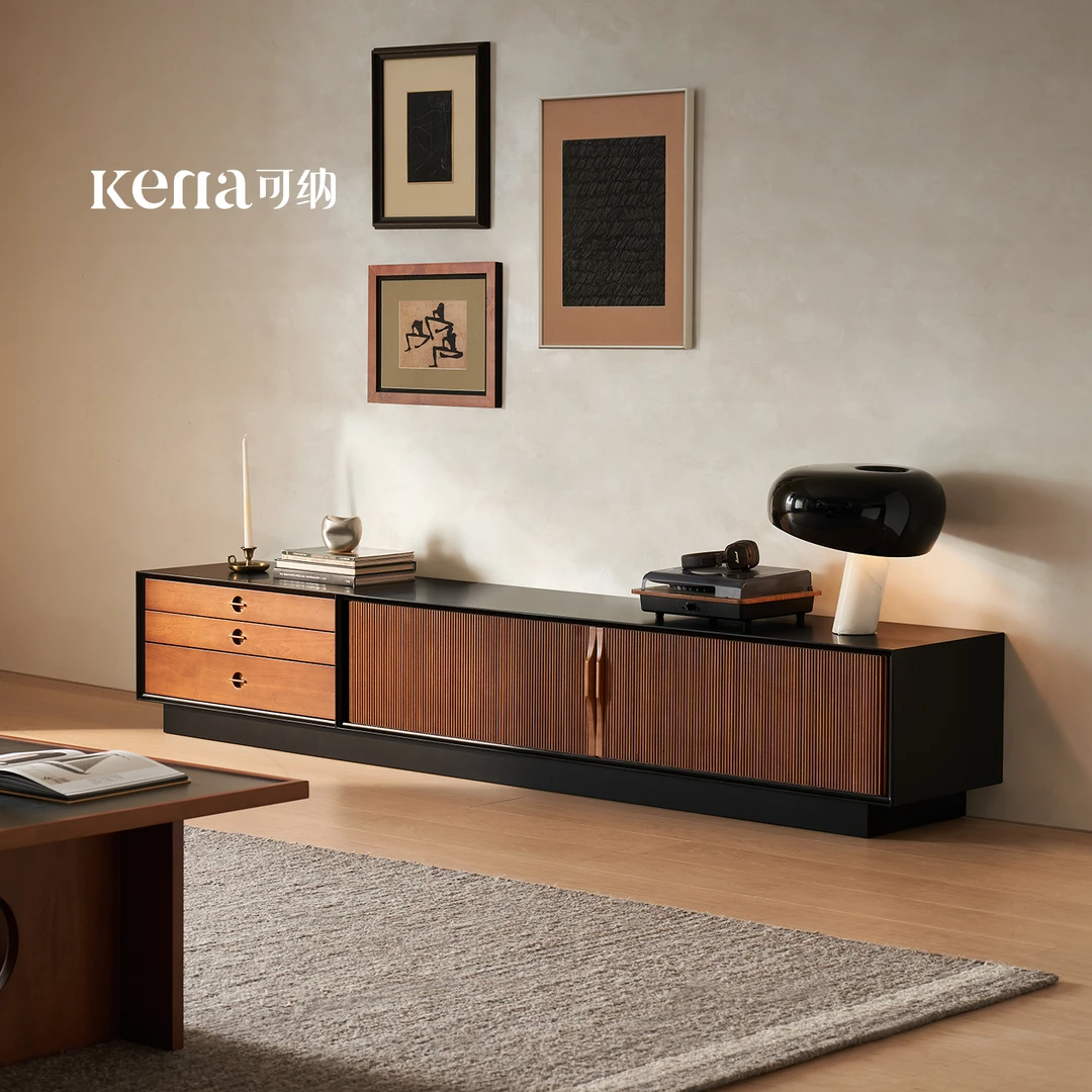 Kena可纳/时慢电视柜黑色法式复古落地小户型实木中古风电视机柜Z