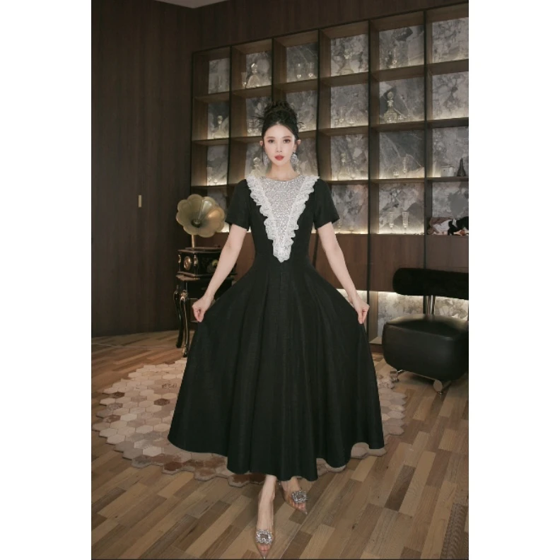 六爻定制 法式气质名媛显瘦优雅时尚连衣裙 65356