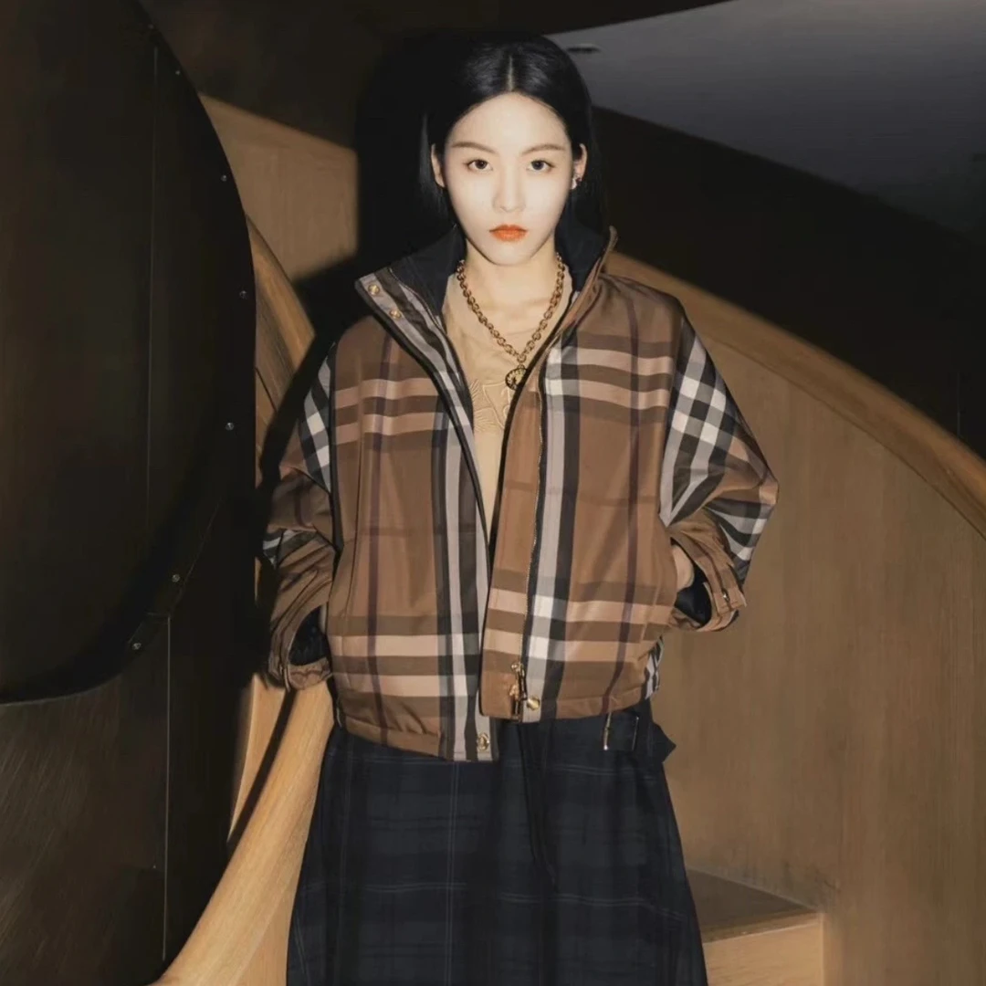 99新 BURBERRY/博柏利 棕色新款格纹棉服夹克 uk6