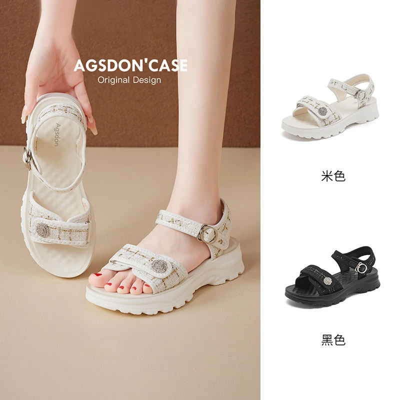 【奥古狮登】凉鞋女夏外穿休闲增高3.5CM魔术贴小香风332009AA