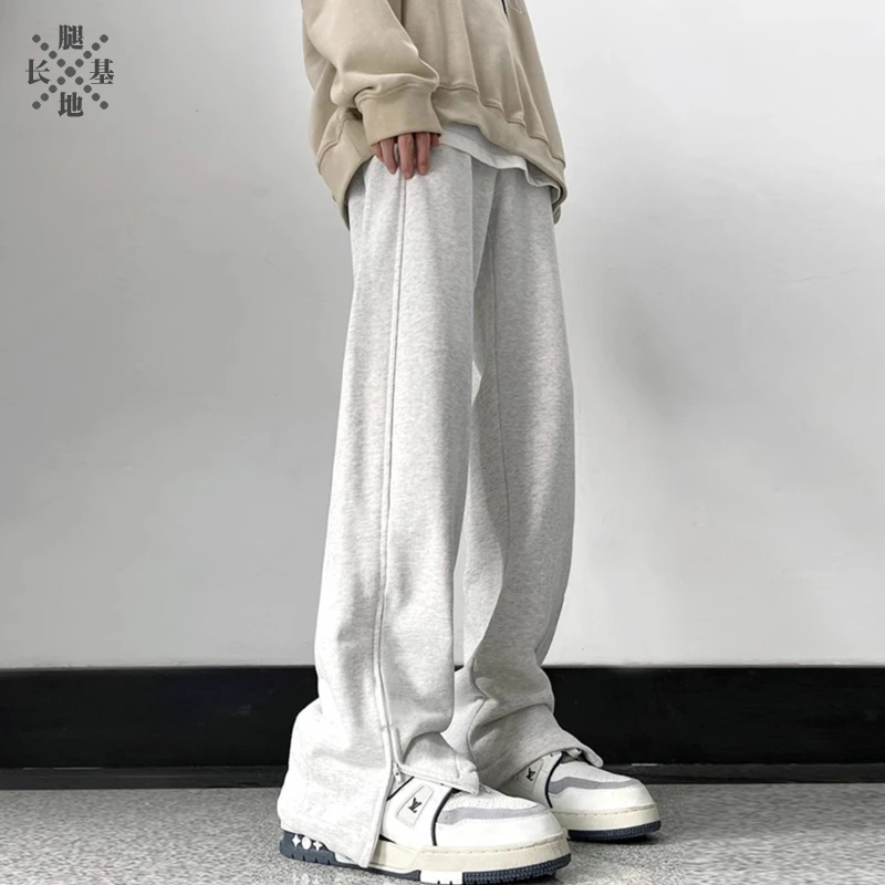 190高个子男生裤子休闲加长版运动裤男宽松垂感加长微喇开衩卫裤