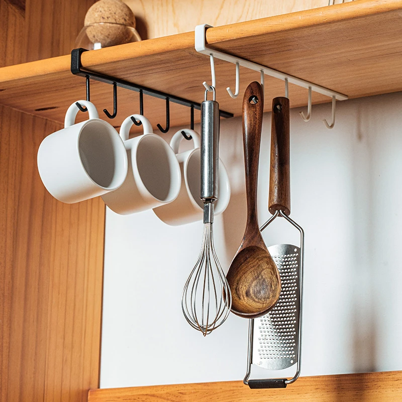 居家厨房铁艺橱柜收纳挂架多功能排钩衣柜置物架无痕免钉挂钩杯架