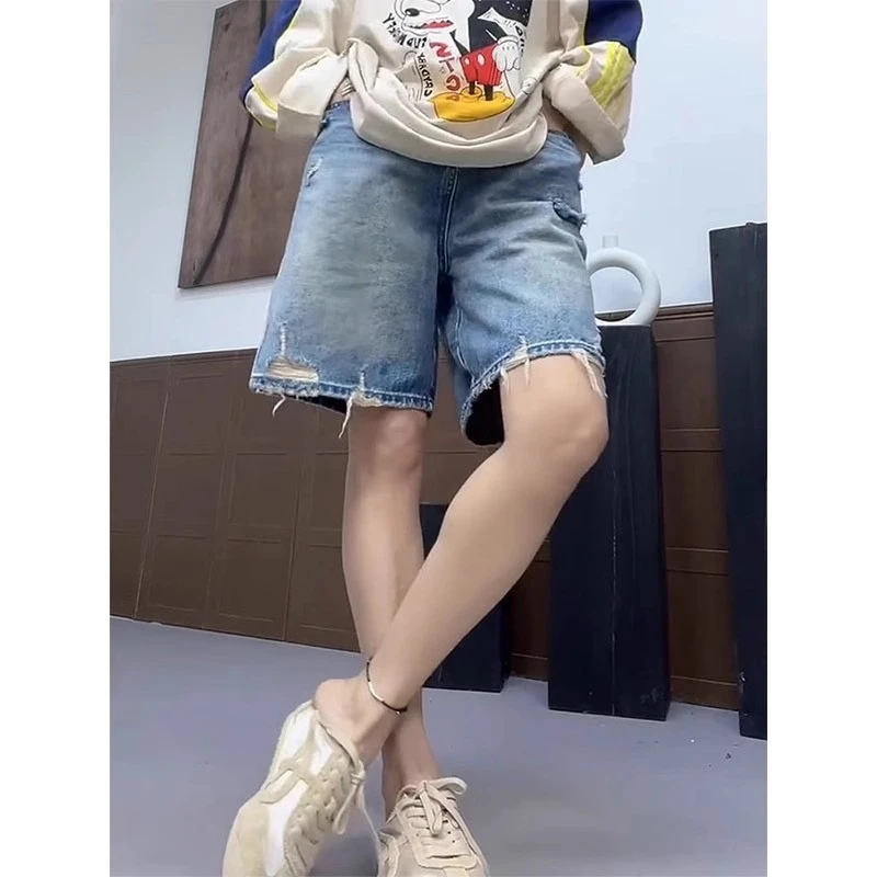 【工厂直销】A字四分裤薄款大码高腰显瘦百搭牛仔裤夏季