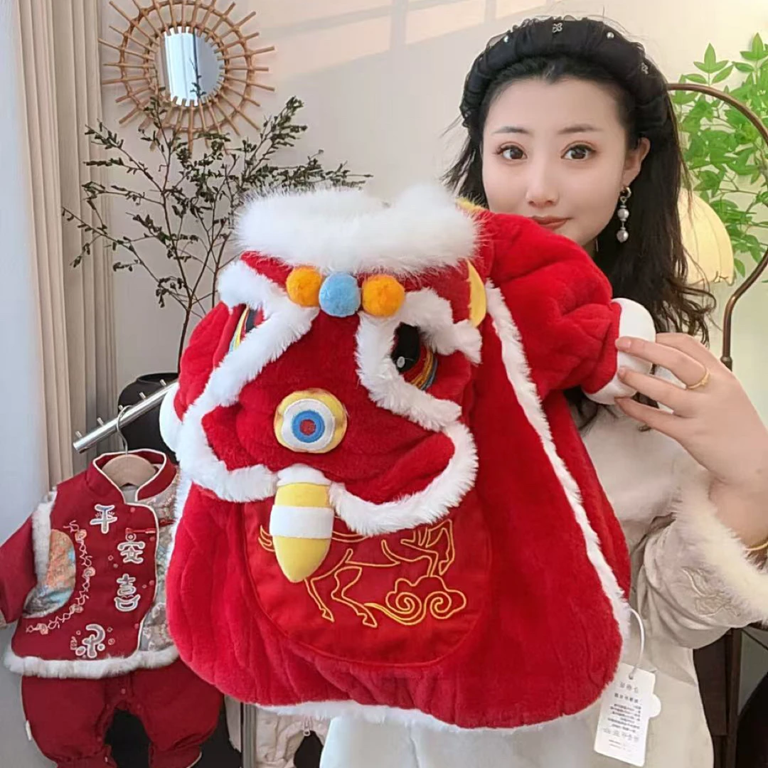 小马奔腾拜年服连体可爱超萌毛茸茸保暖哈衣冬季外出爬服加厚哈衣