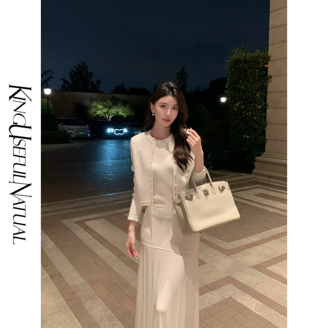 KUN【都柏林】 重工 高级感小香风针织修身时尚套装女连衣裙套装春