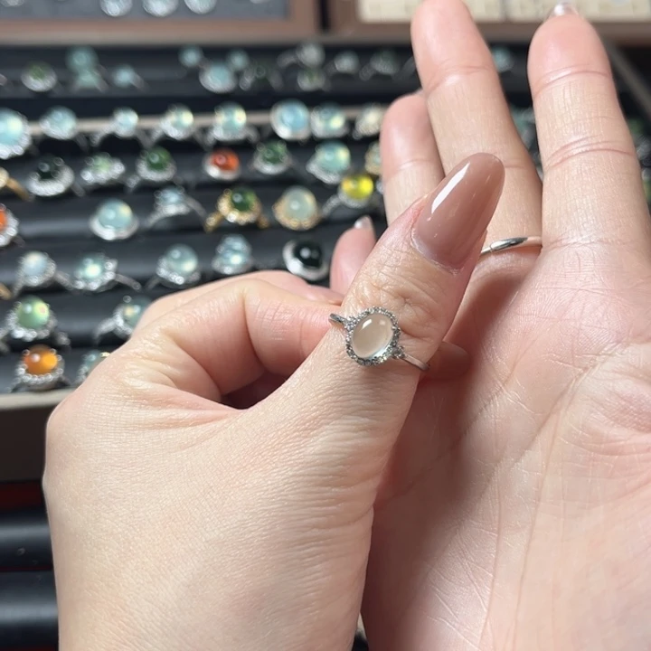 蛇纹石玉银S925镶嵌戒指