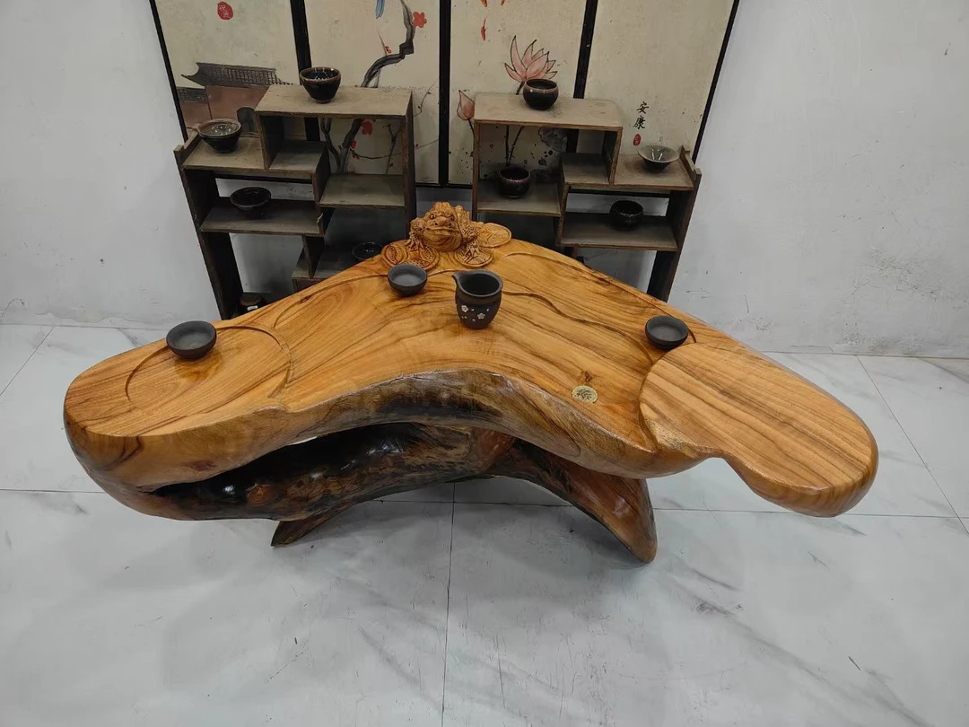 D2836香樟木整体根雕茶台阳台客厅家用茶几招财进宝115-58-60厘米