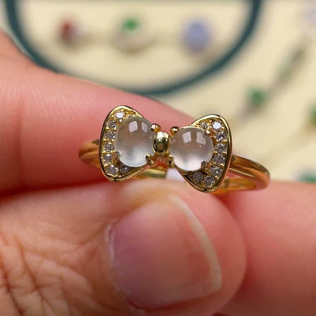 翡翠戒指银S925镶嵌纯天然缅甸翡翠