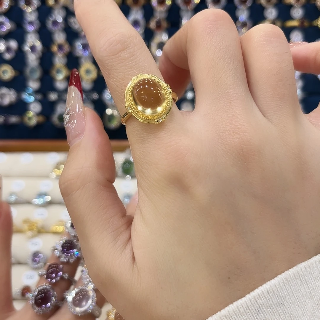 黄晶女款银S925镶嵌语*戒指40