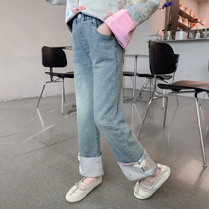 2025女童秋款新中式洋气休闲韩版宽松直筒儿童阔腿牛仔裤DY11830