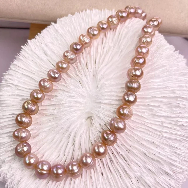 天然珍珠8-10mm粉紫罗罗全珠无核异形巴洛克淡水项链气质时尚s333