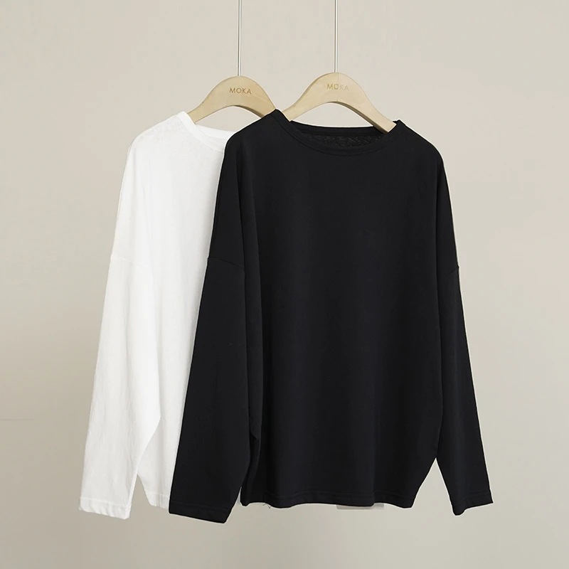 混纺针织宽松圆领蝙蝠长袖T女士上衣（250251）2454