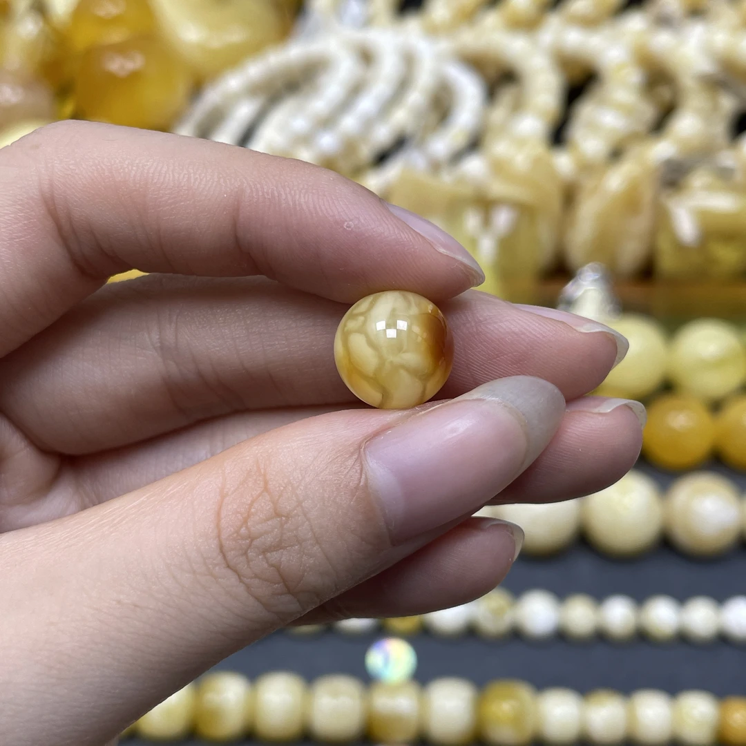 圆珠11.7mm瑕.兰蜜珠宝天然原矿琥珀蜜蜡沁色花蜡小尺寸圆珠