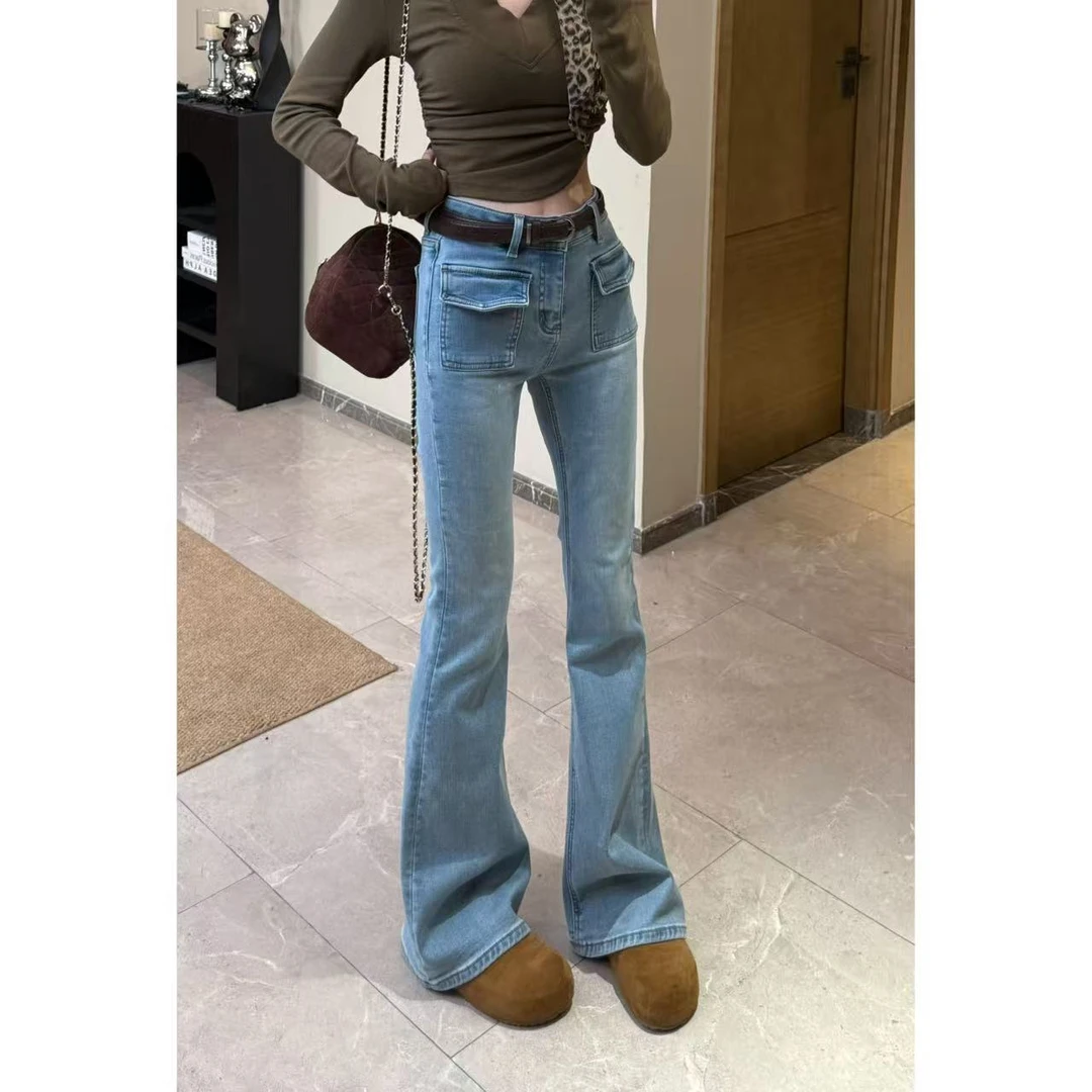 【青姐同款】2025上新加绒小个子版喇叭裤牛仔裤复古修身显瘦简约风