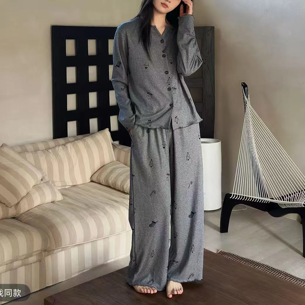 双面德绒睡衣女秋冬季加厚长袖甜美家居服