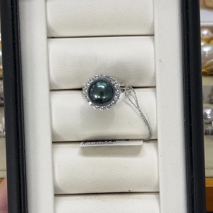 银S925镶嵌戒圈海水珍珠大溪地10-11mm 77号