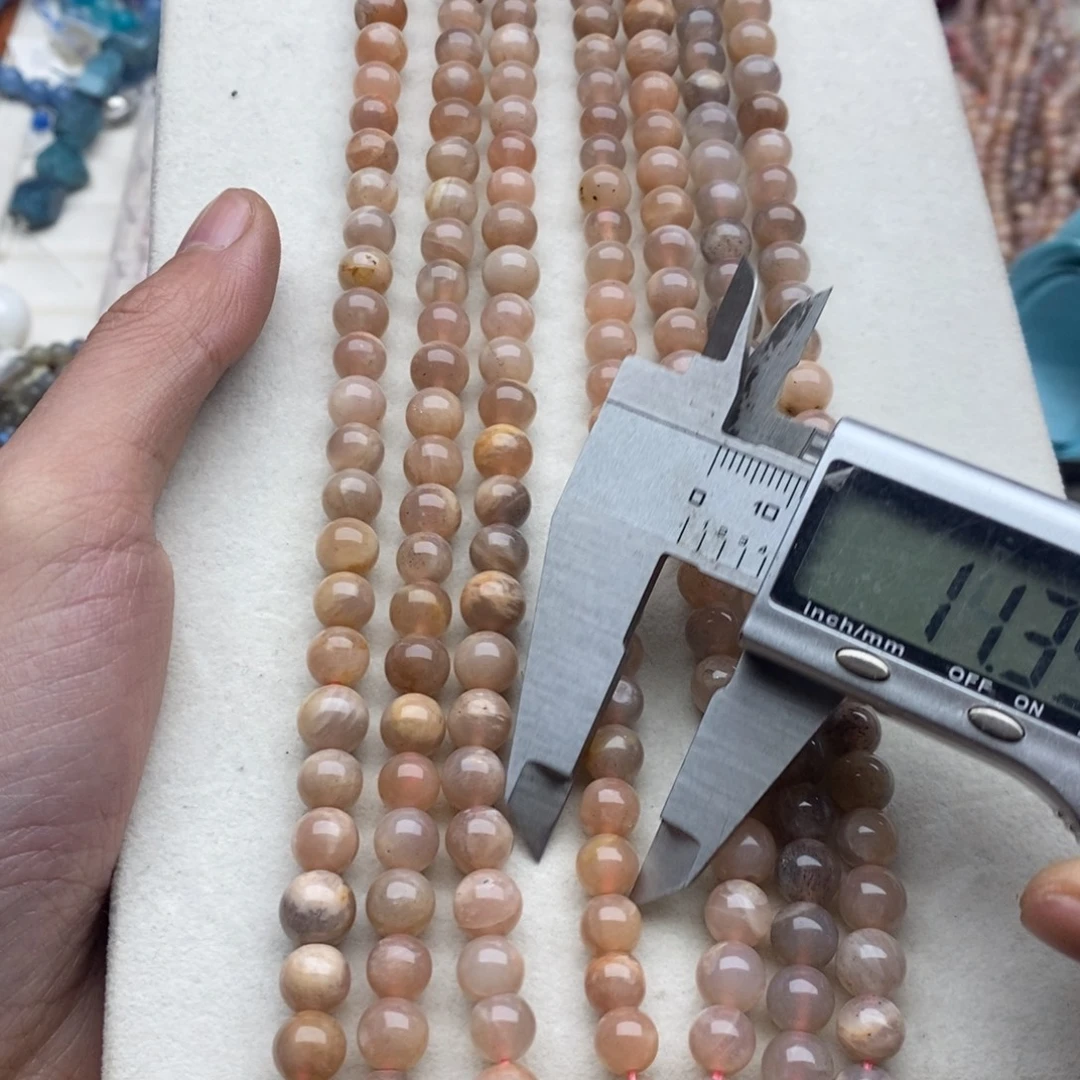 玛瑙/玉髓未镶嵌珠宝半成品一条天然太阳石圆珠7mm+