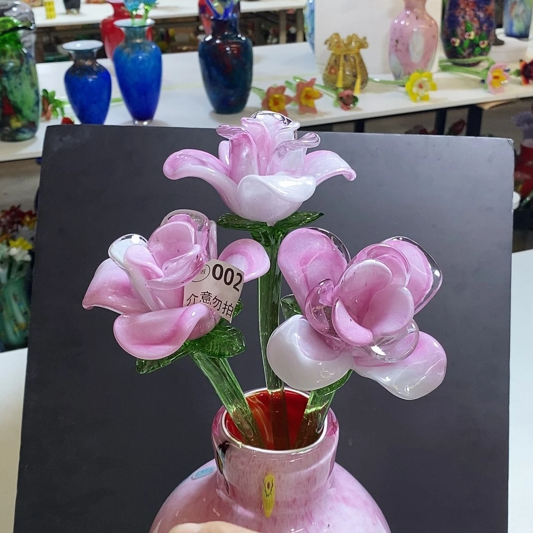 琉璃玫瑰花3支其中1支微瑕