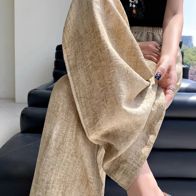 扎染冰丝阔腿裤女夏季薄款2025新款高腰垂感小个子显瘦棉麻山本裤