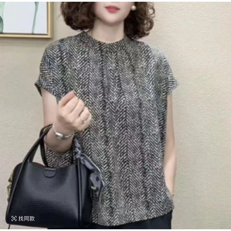 新款时尚大气百搭减龄圆领气质短袖设计感女2564