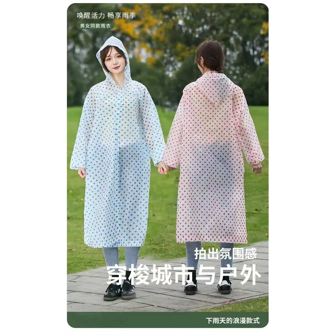 新款波点时尚加厚便携束口雨衣长款成人非一次性户外防水徒步雨披