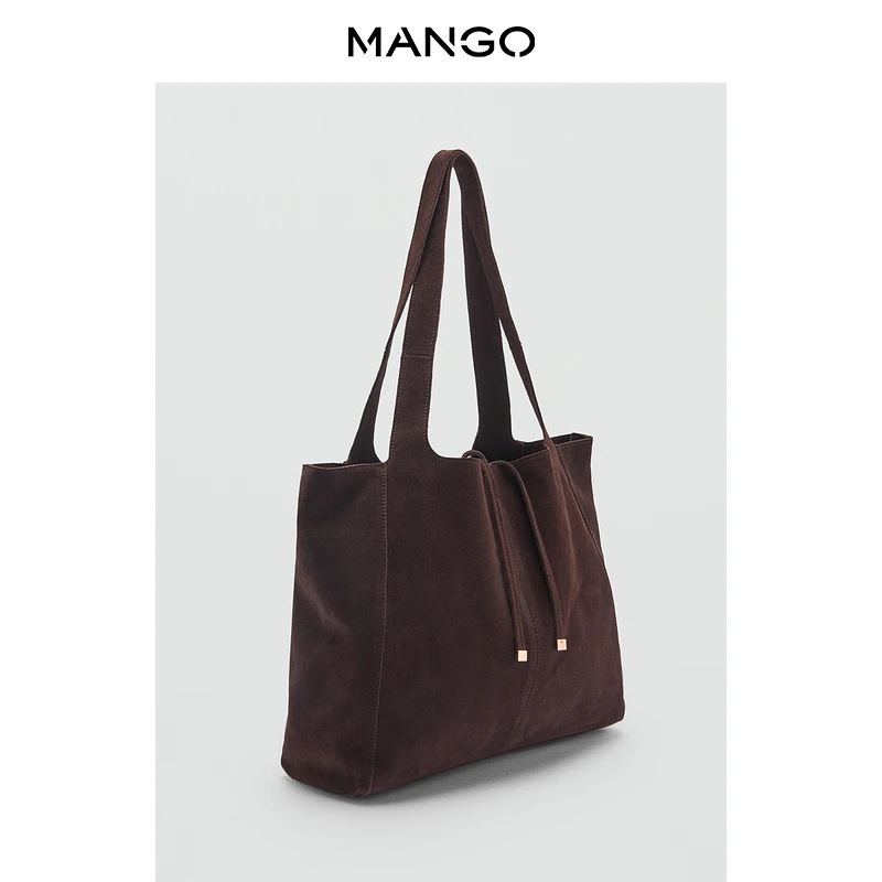 MANGO女装包包2025秋装新款牛皮简约风气质百搭大容量托特单肩包