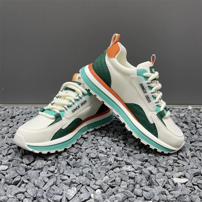 减震老爹鞋男款增高拼色网面日常男鞋精神小伙系带圆头运动休闲鞋