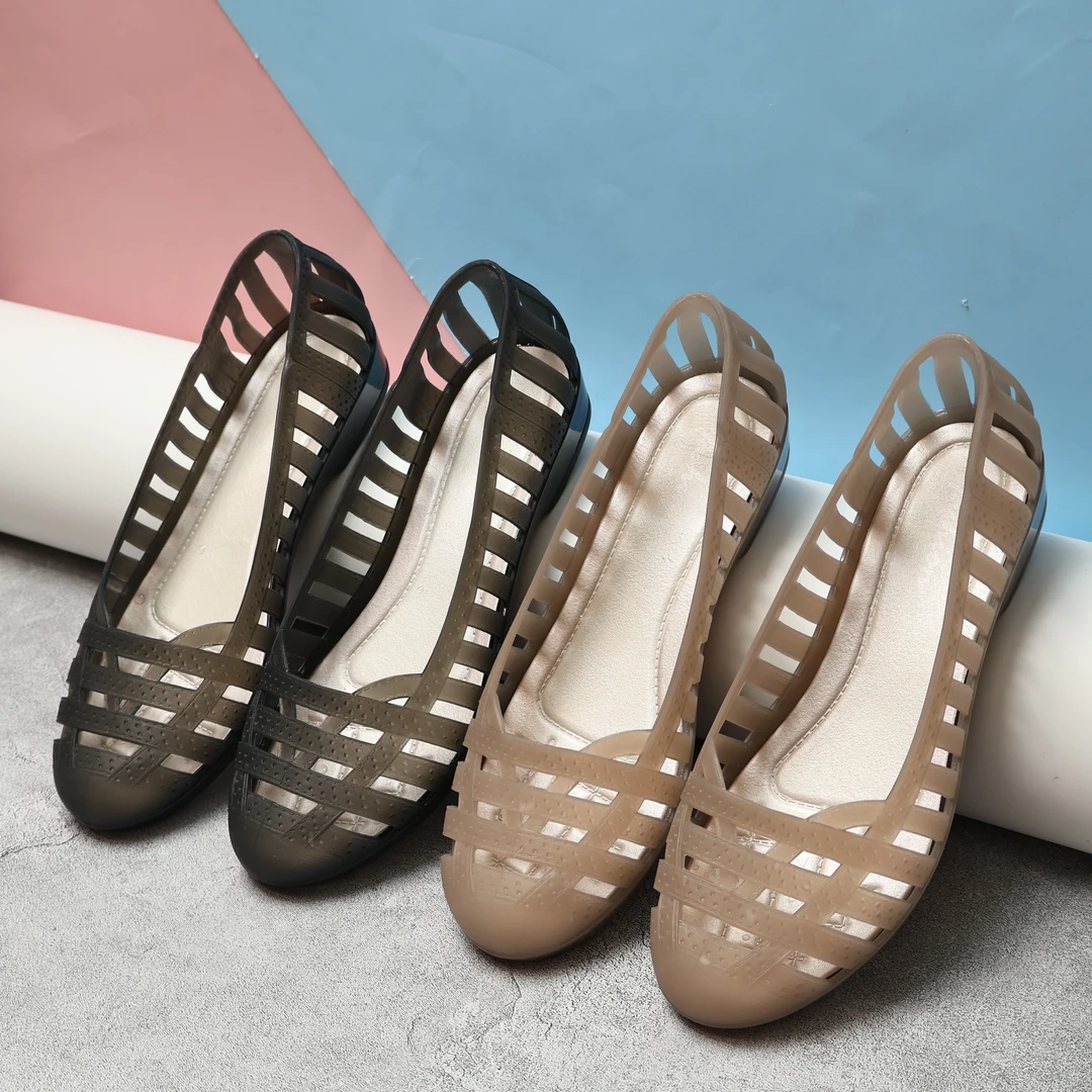 2025夏季水晶果冻凉鞋女镂空花朵洞洞鞋鸟巢透气软底舞蹈鞋妈妈鞋