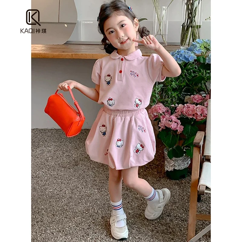 【Lpink童装】春夏季新洋气宝宝重工刺绣 Kitty猫小圆领套装7534