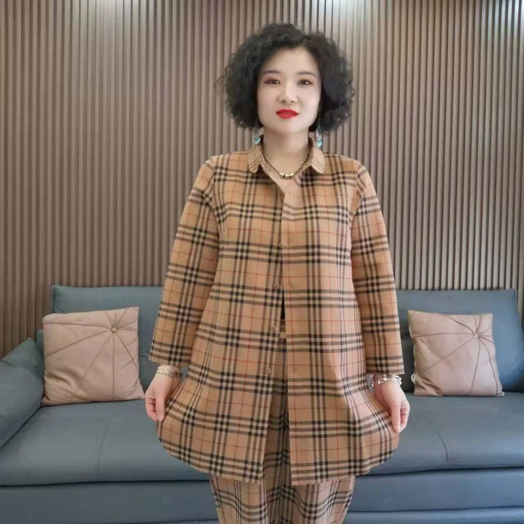 翻领条纹格子外套（单件外套）