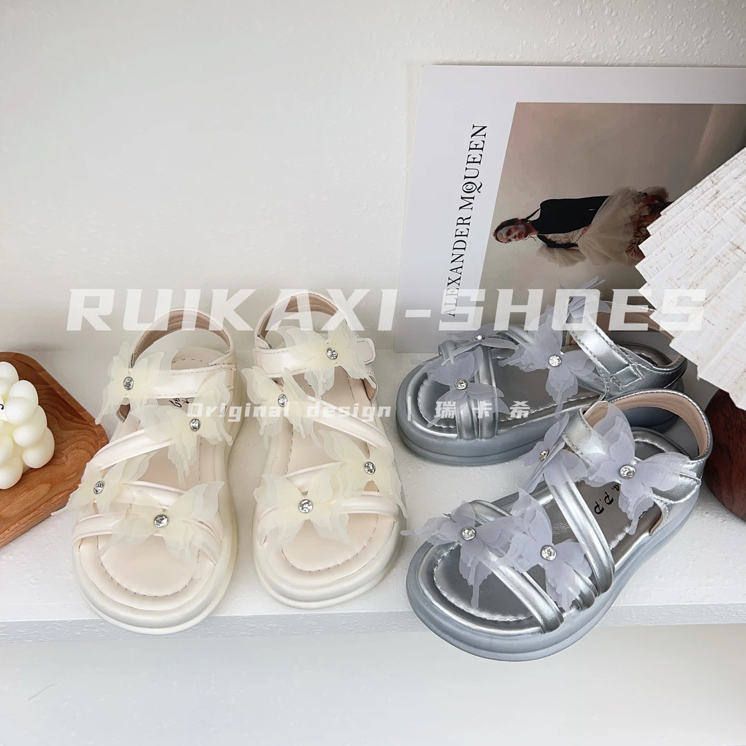 【瑞卡希】女童厚底凉鞋2025新款夏季水钻公主鞋小女孩洋气沙滩鞋