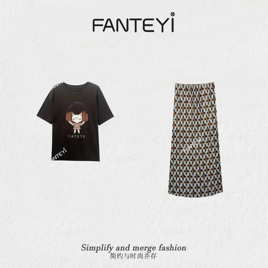 范特依-【喵趣韵律】528夏季简约宽松时尚气质短袖上衣T恤女6610