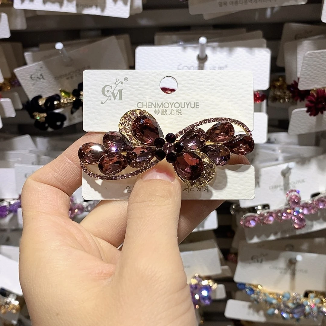 仿水晶合金蝴蝶结弹簧夹