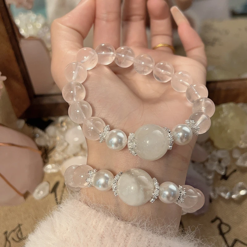 【心上人】11m粉水晶+雪花幽灵手串原创天然水晶 Y116