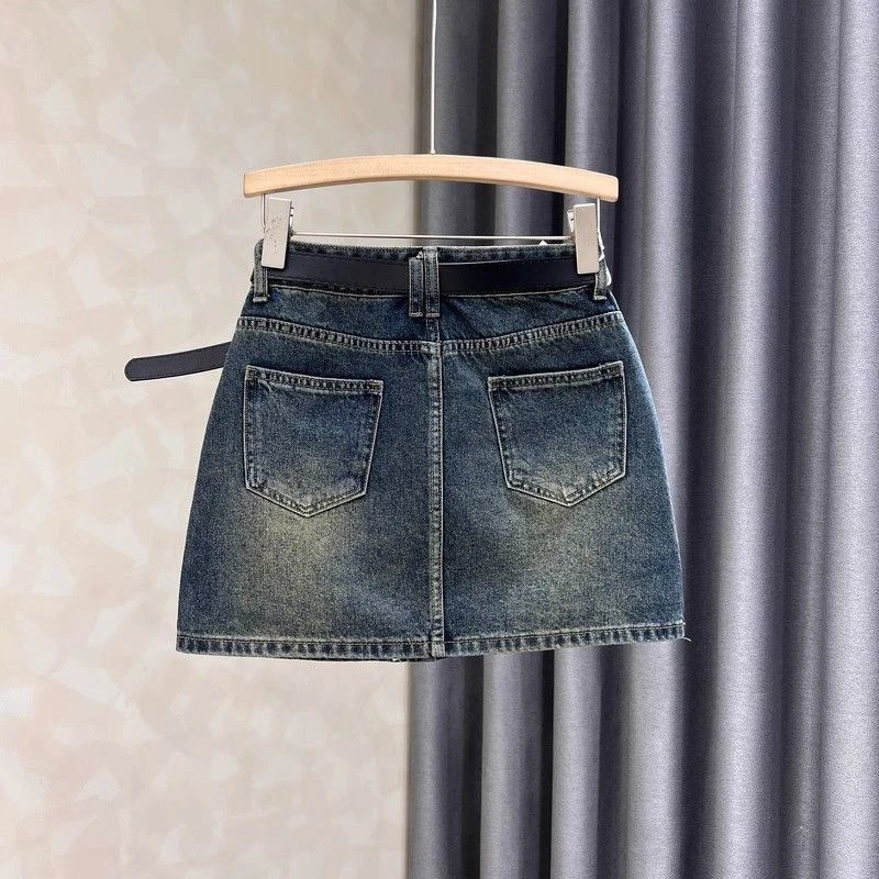 欧洲站复古牛仔半身裙包臀裙女春夏新款高腰显瘦防走光字包臀短裙