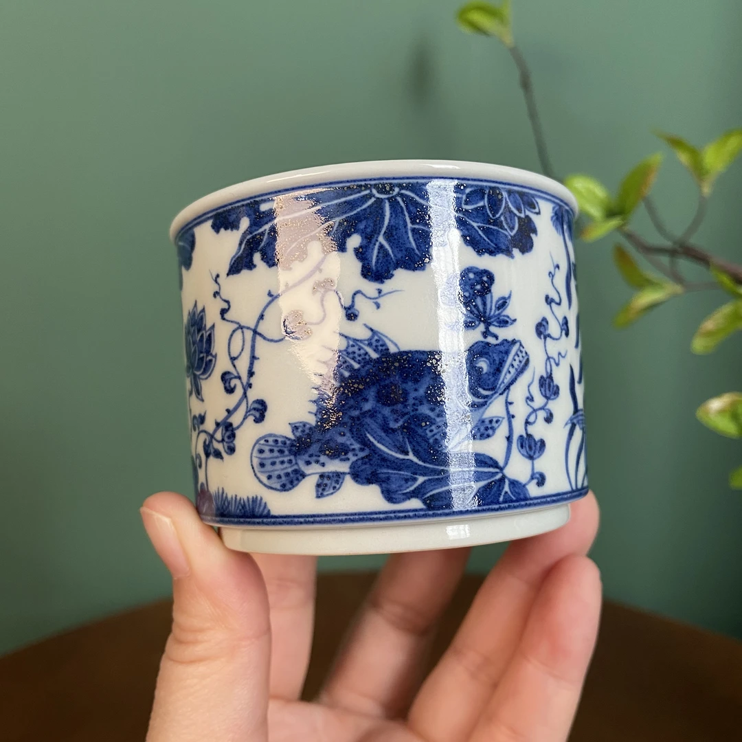 【望月御品】精品鱼藻直口杯陶瓷主人杯景德镇纯手工手绘茶器茶具