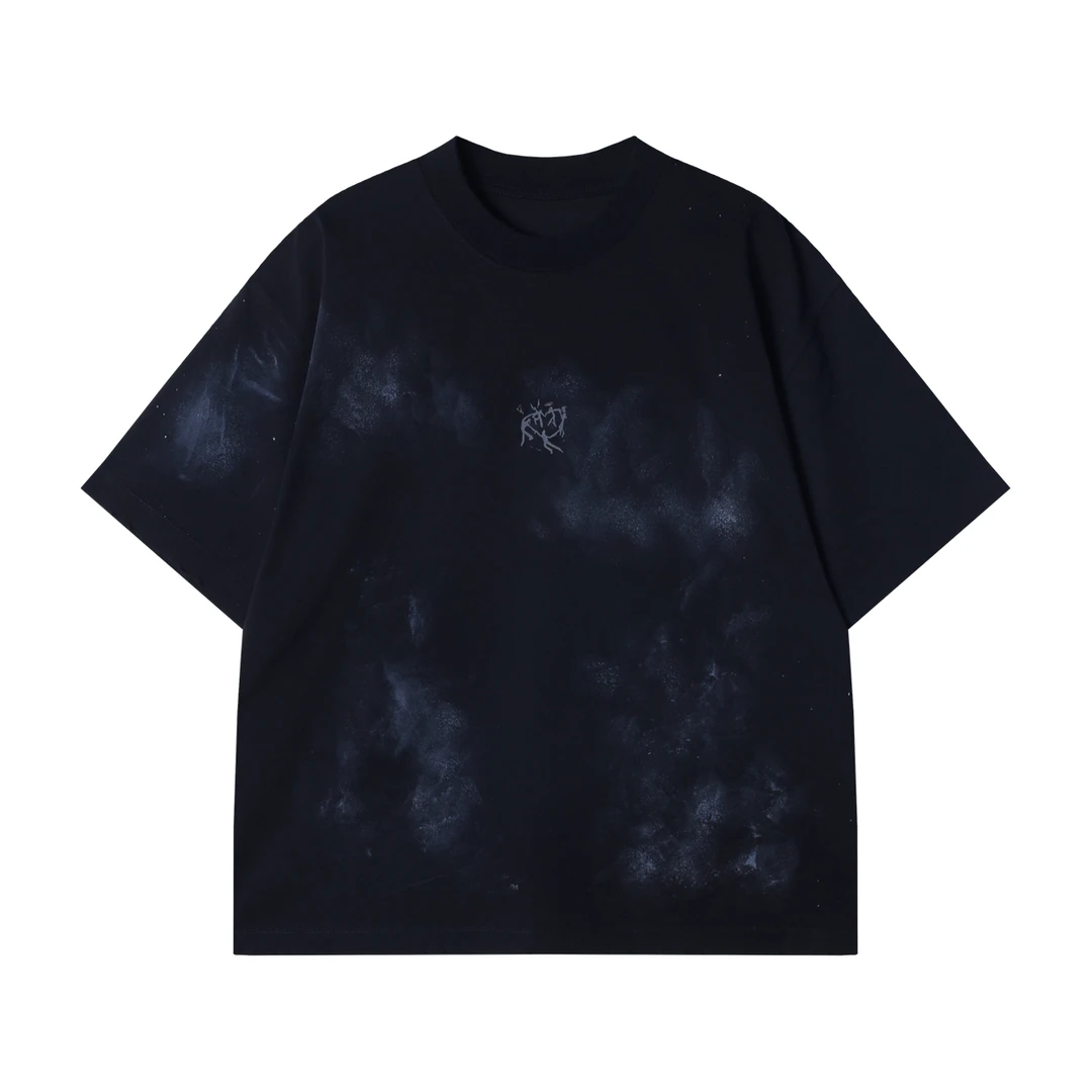 夏季高级感新款美式撞色泼墨印花圆领短袖T恤百搭潮流宽松上衣