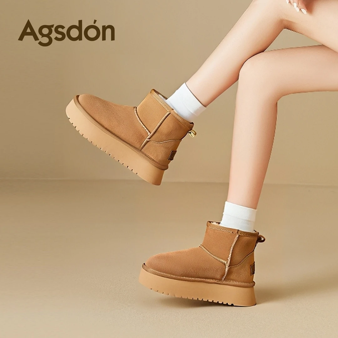 /奥古狮登厚底雪地靴女2025新款冬季增高加绒短靴子保暖东北棉鞋Q