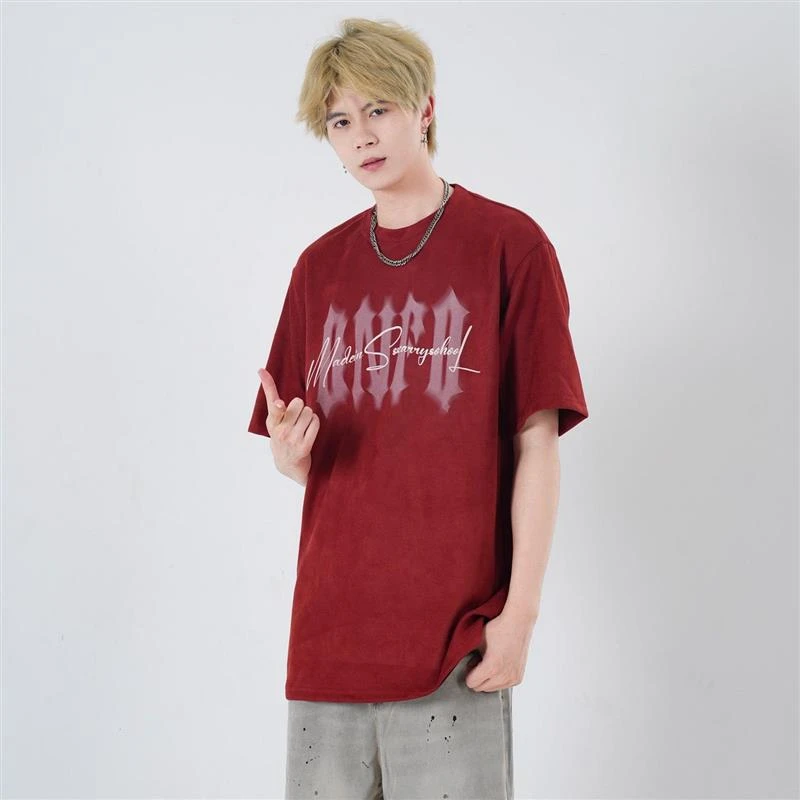 夏季发泡虚化网点印花270g麂皮绒百搭宽松休闲T虚化印花AS-2751