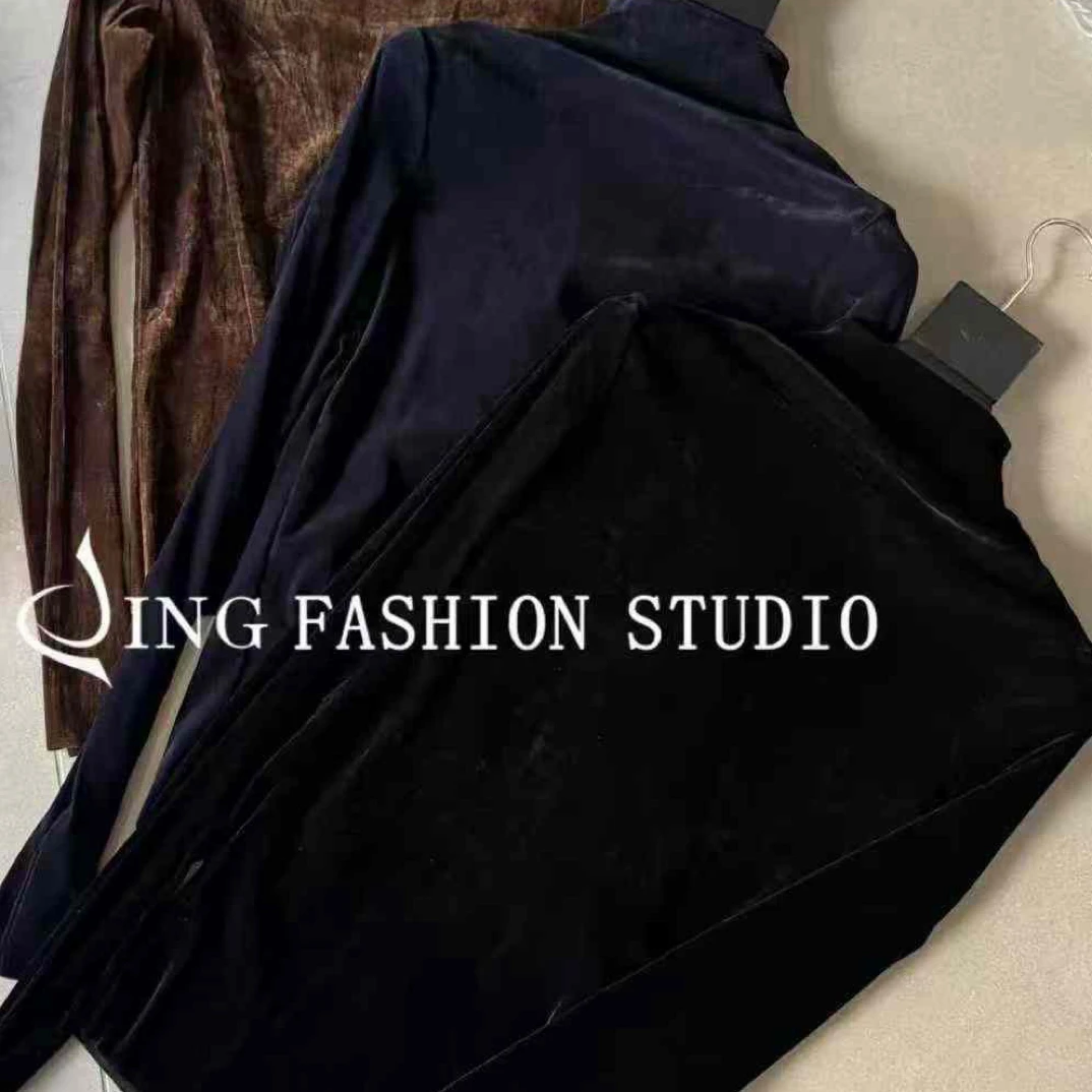 JING2025《万人迷丝绒高领》2025888纯色短袖T恤舒适百搭高领上衣女