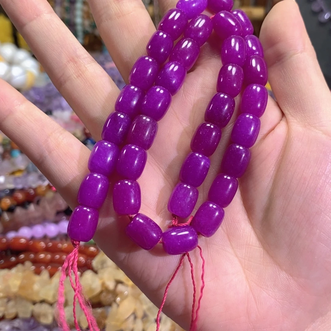 玛瑙/玉髓未镶嵌珠宝半成品紫玉桶珠一条卡9*11mm
