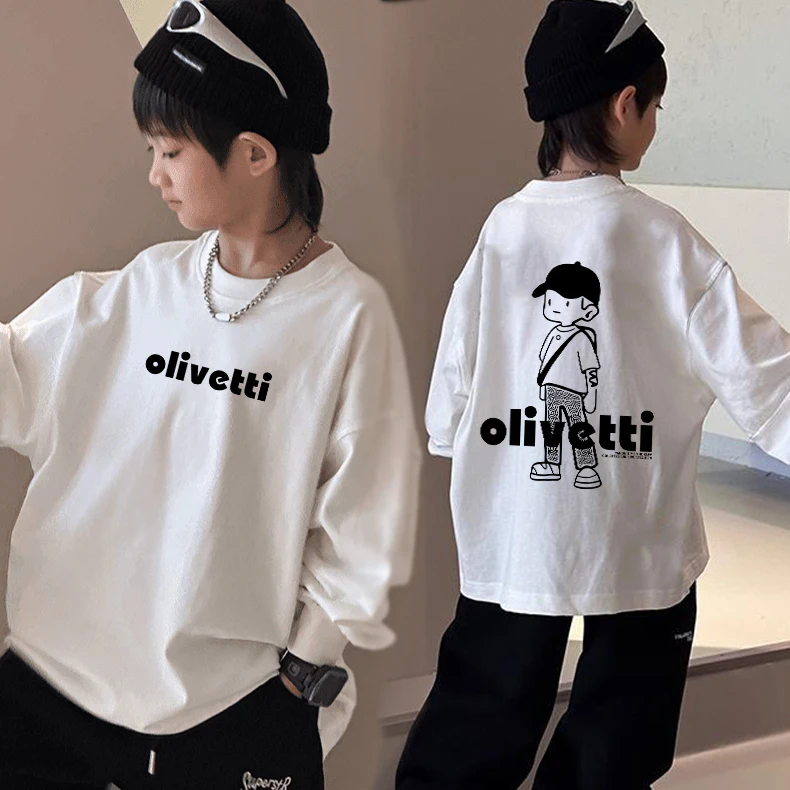 （实体品质）100%纯棉男童长袖t恤春秋款婴儿童装中大童内搭打底衫