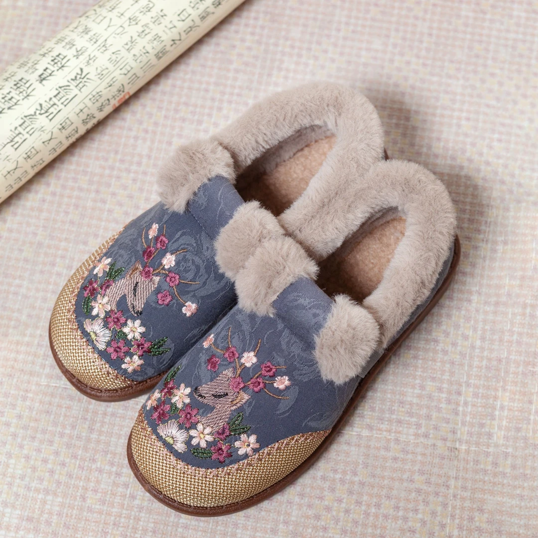 【暖冬大促】2025新款棉鞋小鹿棉刺绣秋冬国风百搭爆款加绒加厚DRH