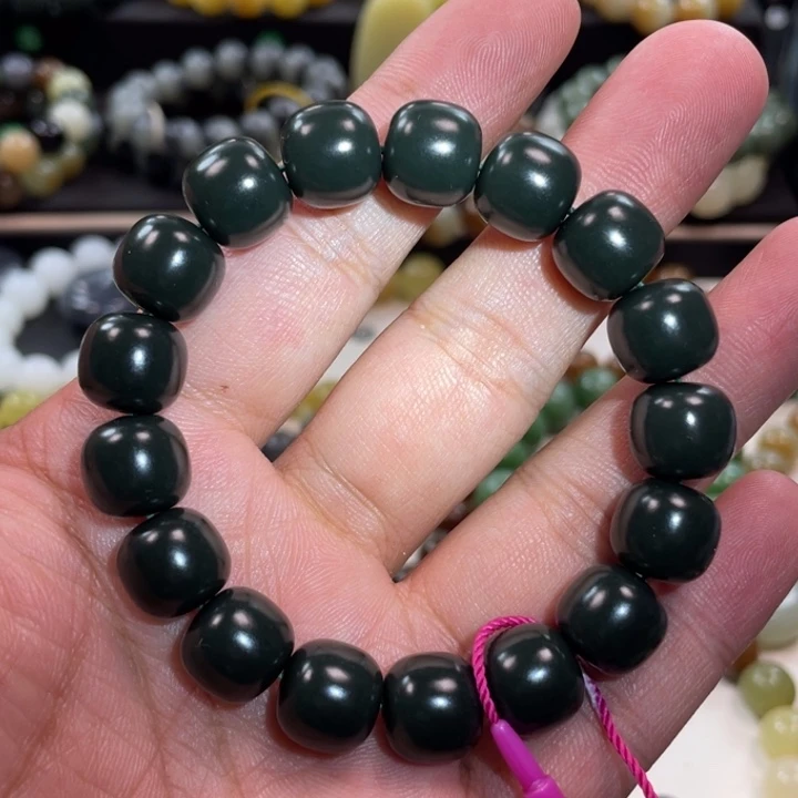 和田玉未镶嵌手串沙枣青卡12老型