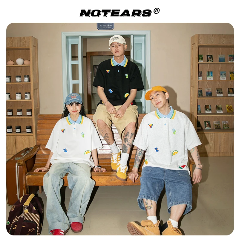 NOTEARS/没有眼泪 2025夏季休闲刺绣POLO衫T恤情侣同款短袖DT2509