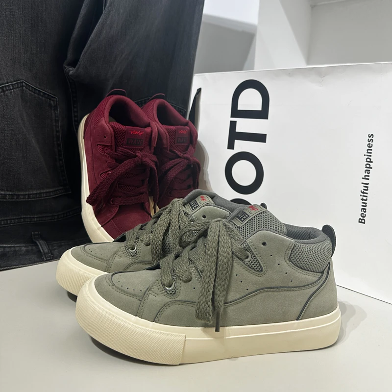 2025新款爆款高帮休闲鞋男生增高厚底复古板鞋男款中帮百搭潮鞋子