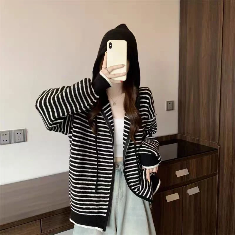 [59]编码小鹿精选经典黑白条纹针织开衫宽松慵懒风针织开衫高级