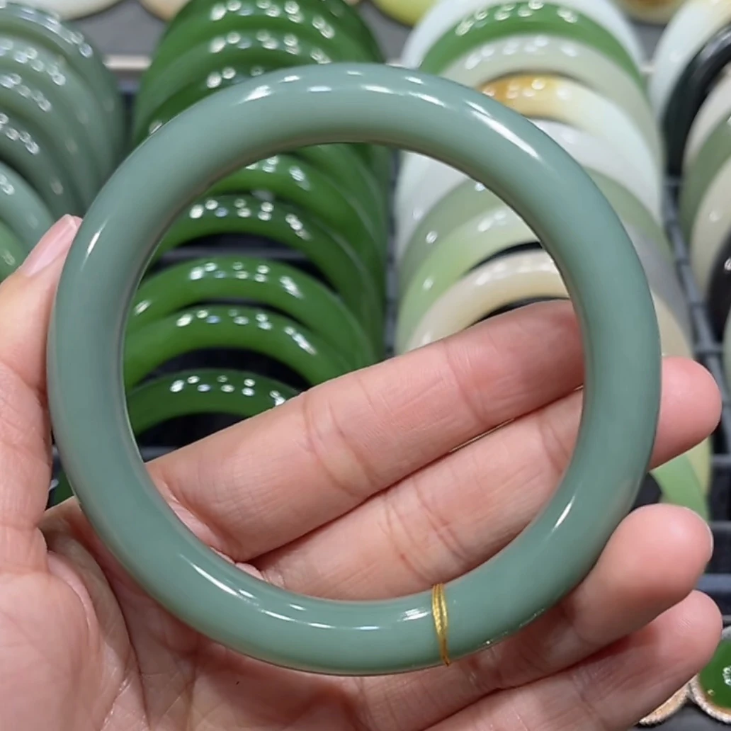 放漏！和田玉俄料碧玉鸭蛋青瓷蓝手镯58-59-60圈口