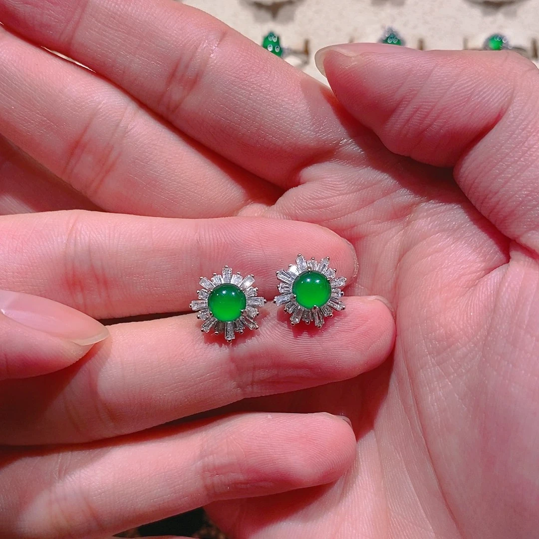 西***…翡翠银S925镶嵌耳饰