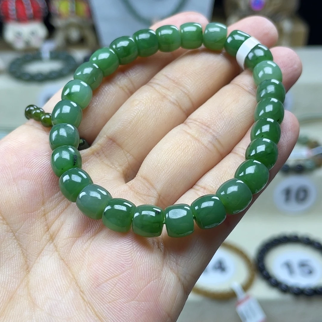 和田玉未镶嵌手串碧玉卡8直切